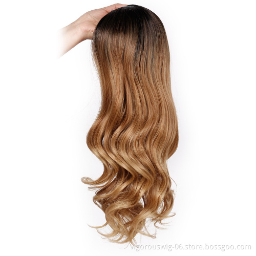 Vigorous Ombre Blonde Wig Long Wavy Synthetic Wigs for Women Brown Gray White Black Red Wig Glueless Hair Can be Cosplay
